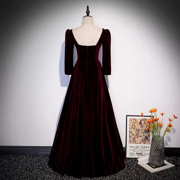 Simple A line Velvet Long Prom Dresses HZ1023